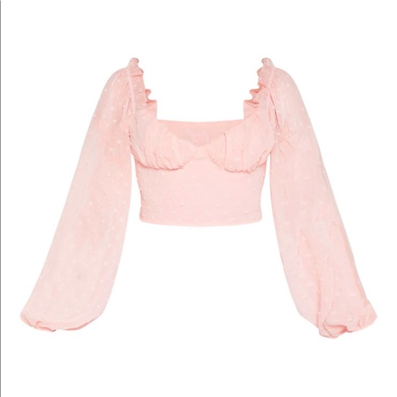 PLT Mesh Pink Long Sleeve Crop Top - Picture 3 of 6